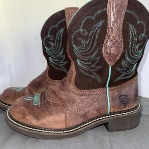Ariat Women's Brown Leather Cowboy Boots Size 7.5 Brown/ Turquoise